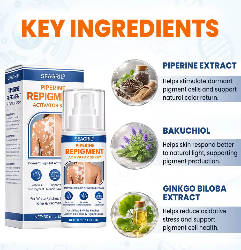 SEAGRIL® Piperine Repigment Activator Spray to Reactivate Dormant Pigment Cells & Restore Natural Skin Color