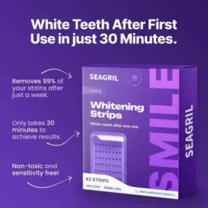 SEAGRIL™ Purple Teeth Whitening Strips 7/21 Treatments Peroxide-Free Enamel Safe No Tooth Sensitivity