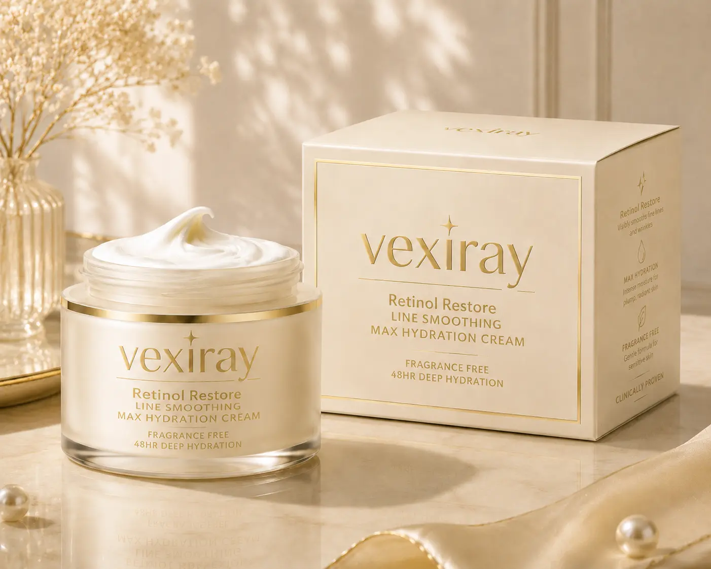 Vexiray Retinol Restore Max Hydration Anti-Aging Daily Face Moisturizer with Hyaluronic Acid, Fragrance-Free, Oil Free Skin Care