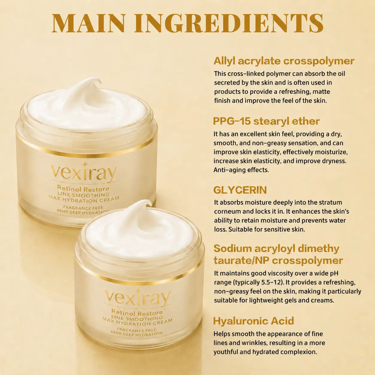 Vexiray Retinol Restore Max Hydration Anti-Aging Daily Face Moisturizer with Hyaluronic Acid, Fragrance-Free, Oil Free Skin Care