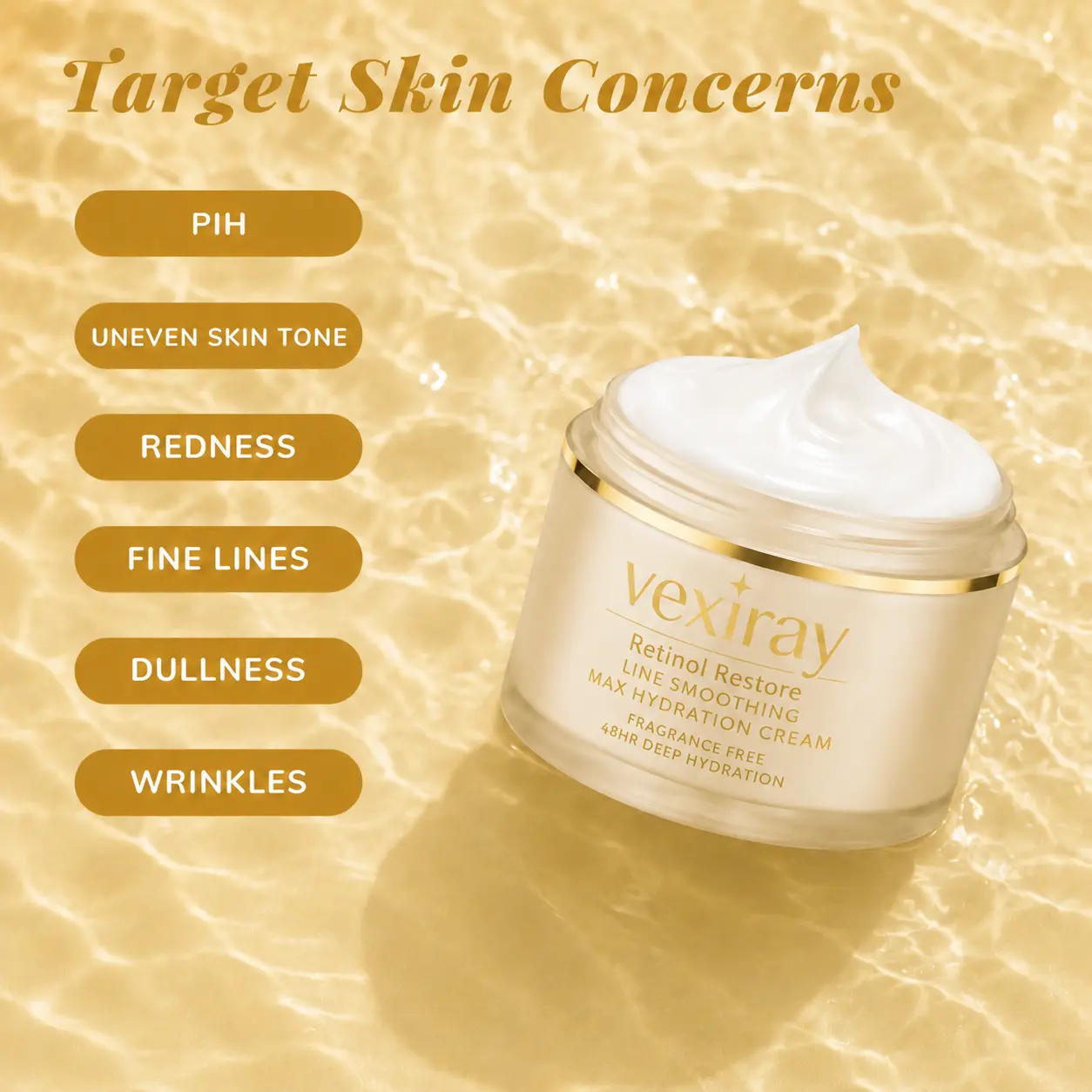 Vexiray Retinol Restore Max Hydration Anti-Aging Daily Face Moisturizer with Hyaluronic Acid, Fragrance-Free, Oil Free Skin Care