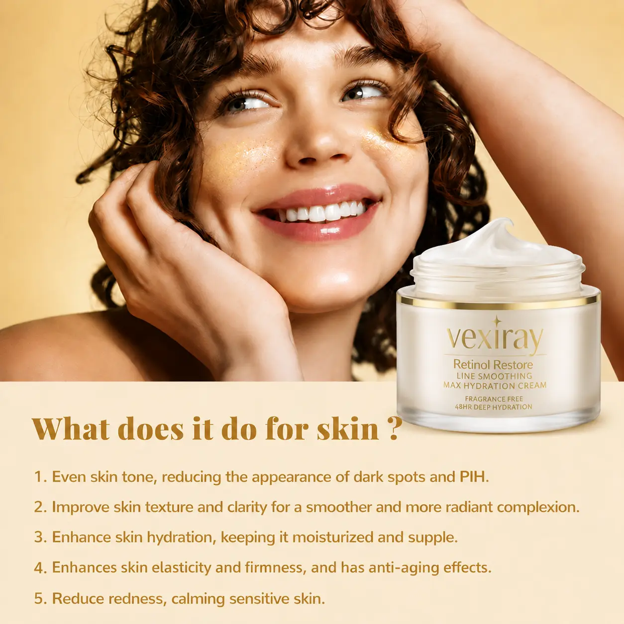 Vexiray Retinol Restore Max Hydration Anti-Aging Daily Face Moisturizer with Hyaluronic Acid, Fragrance-Free, Oil Free Skin Care